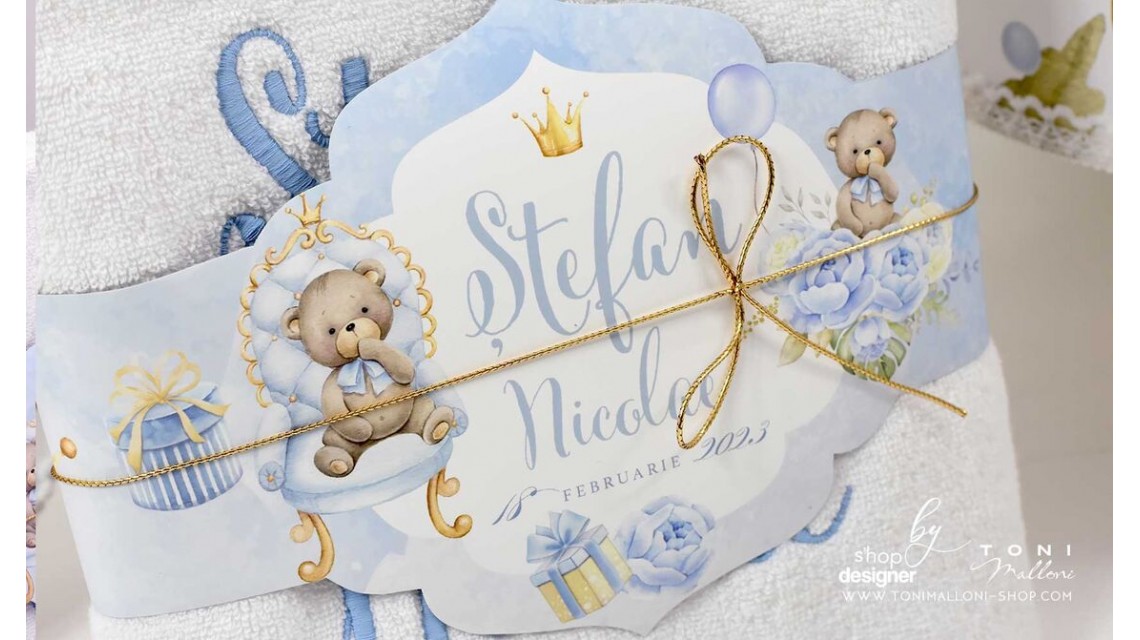 Trusou botez ursulet si broderie personalizata Teddy Bear King 19